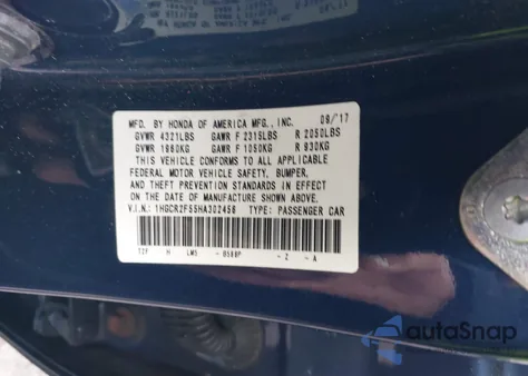 2017 Honda Accord Sport из США, поврежденный, VIN 1HGCR2F55HA302456